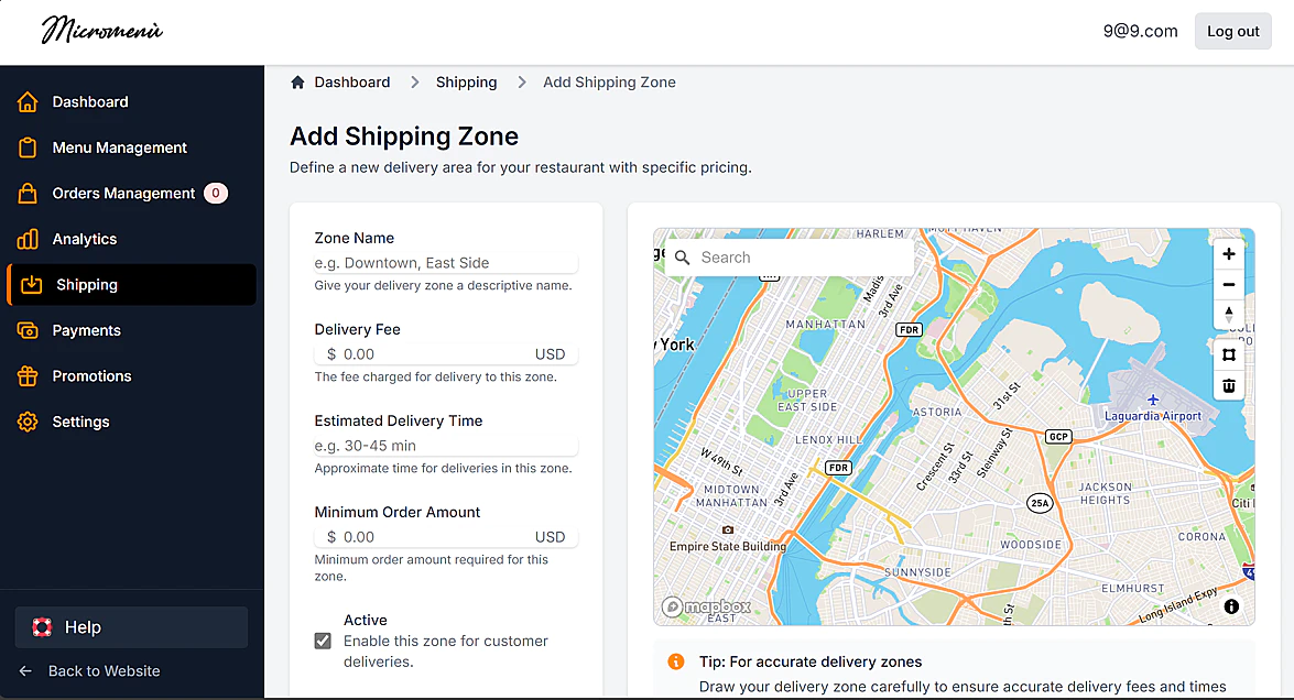Zone feature screenshot